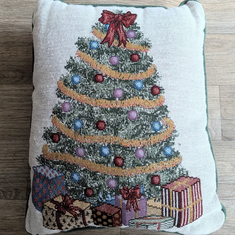 Vintage Embroidered Tapestry Christmas Tree Decor Pillow